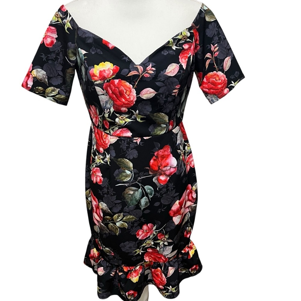 Paper Dolls Womens Bardot Floral Print‎ Bodycon Dress Ruffle Hem Women's Size 8